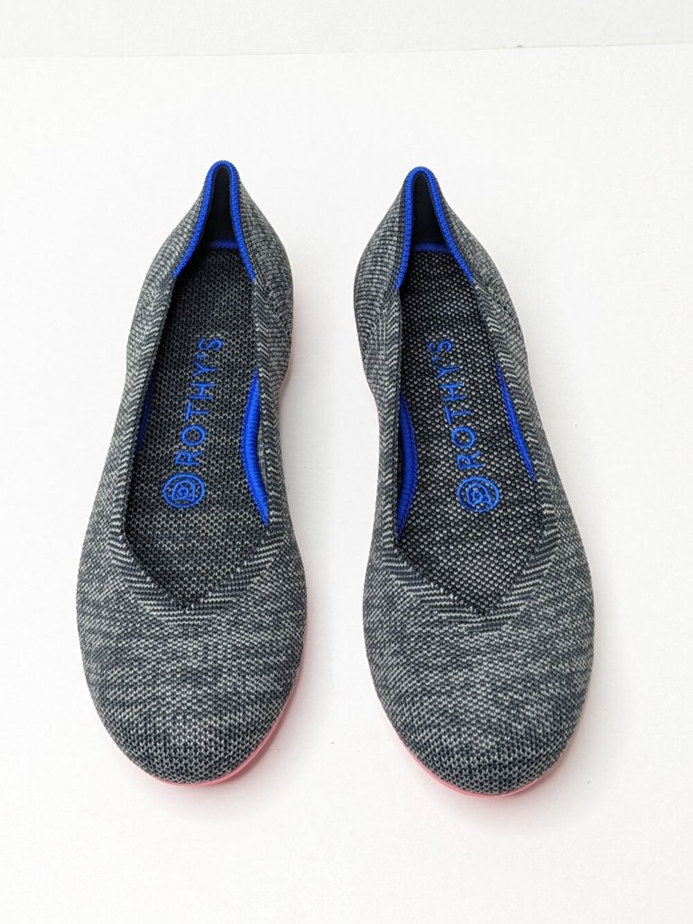 Rothy's The Flat Round Toe Slip-On Ballet Flats Charcoal Birdseye Womens 7
